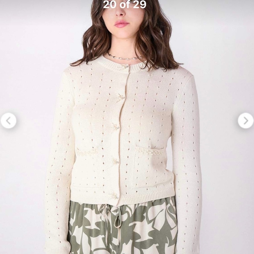 Zara Cream Eyelet Knit Button-Front Cardigan